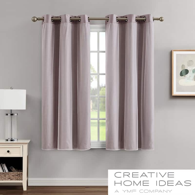 Creative Home Ideas Augusta Faux Silk Blackout with Sheer Overlay Grommet Window Curtain Panel Pair with Tiebacks