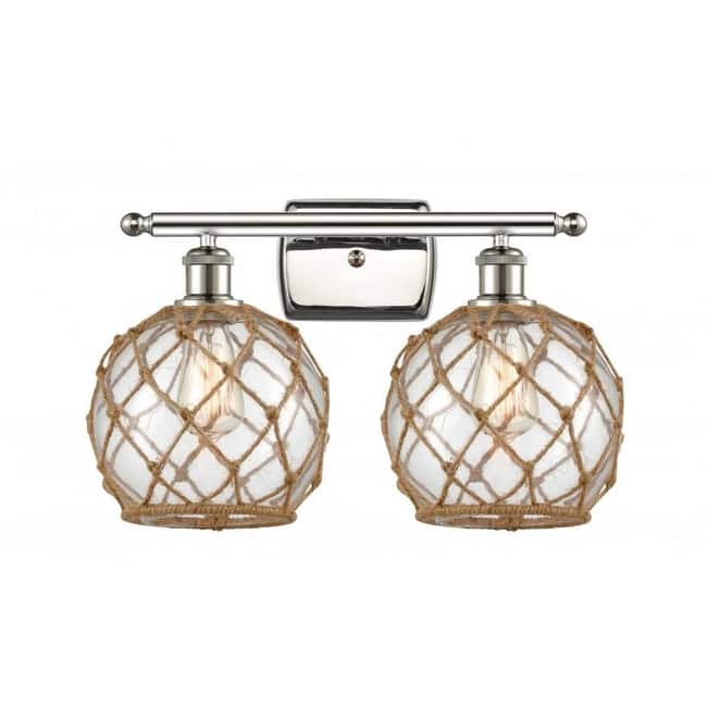 Innovations Lighting Farmhouse Rope 2 Light 16" Wide Bathroom Vanity - Polished Nickel / Clear / Brown