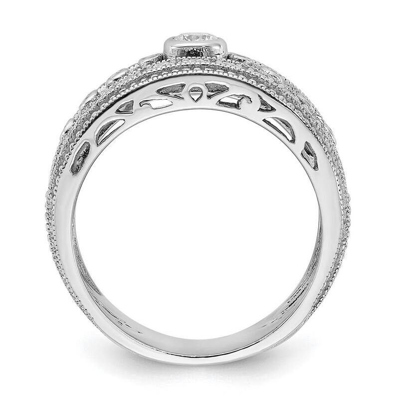 Curata 925 Sterling Silver Solid Polished Open back Rhodium Plated With CZ Cubic Zirconia Simulated Diamond Ring