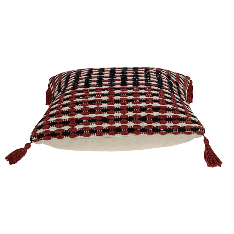 Hand Woven Tapestry Square Throw Pillow - 20" - Red and Beige