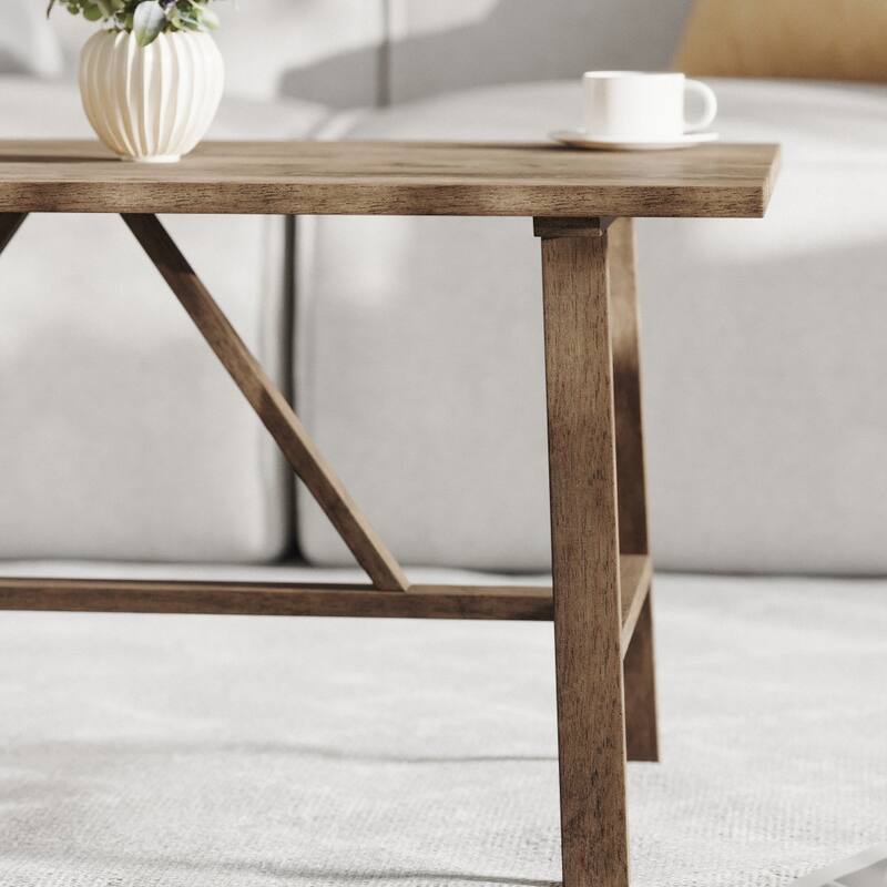 Solid Wood Farmhouse Trestle Style Coffee Table