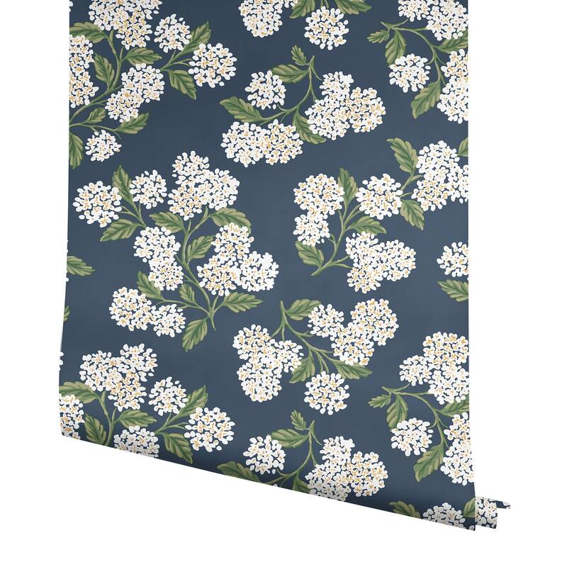 Rifle Paper Co. Hydrangea Navy and White Peel and Stick Wallpaper
