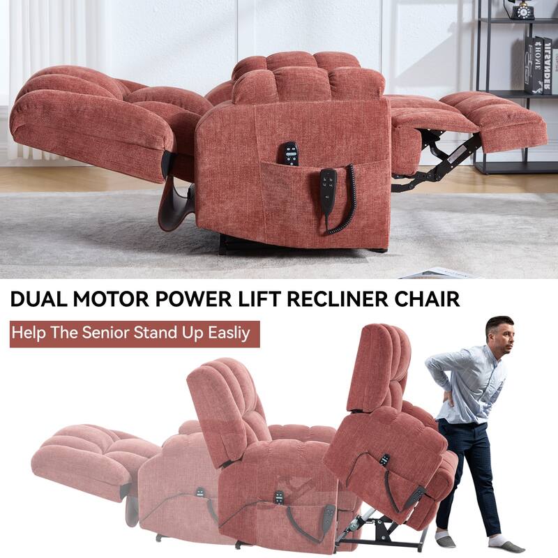 Motor Heat Massage Infinite Position Up to 350 LBS Electric Power Lift Recliners with Power-Remote, Medium-firm and Heavy Duty