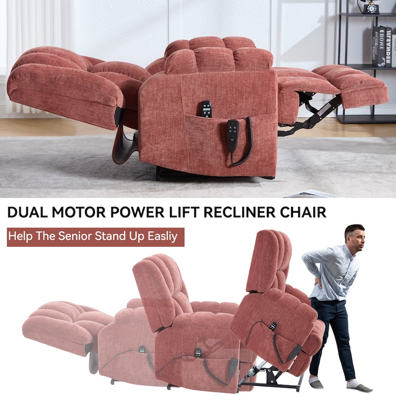 Power Lift Recliner Chair with Dual Motor, Massage and Lumbar Heat, Chenille Upholstery, Infinite Position Adjustment