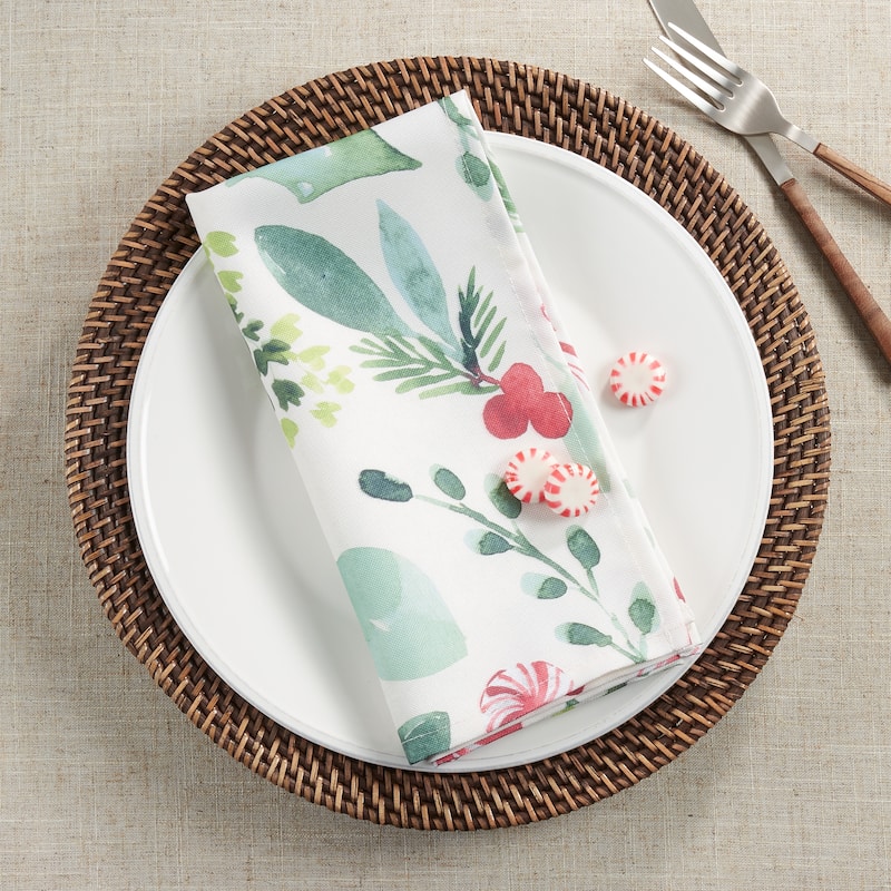 Christmas Foliage Table Napkins With Candy Cane Design (Set of 12)
