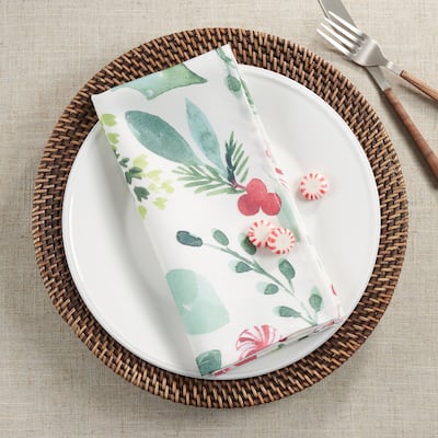 Christmas Foliage Table Napkins With Candy Cane Design (Set of 12)