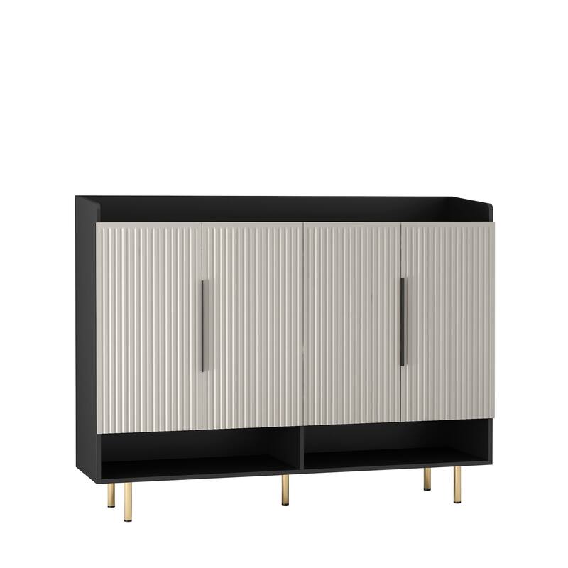 Roomfitters 55" Sideboard, 4-Door Shoe Cabinet, Modern Storage Credenza, Entryway Console Table, Black + Light Yellow