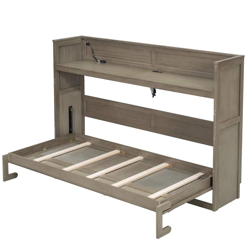 Twin XL Size Murphy Bed with Desk,LED Light and USB Charging Station