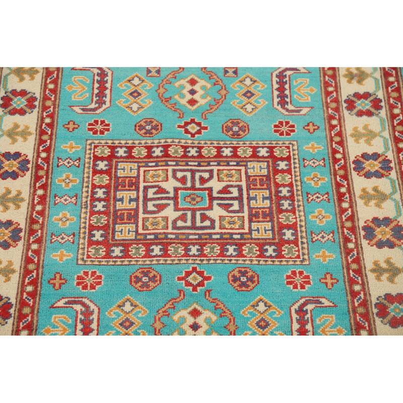 Turquoise Blue Kazak Accent Rug Handmade Wool Carpet - 3'4" x 5'1"