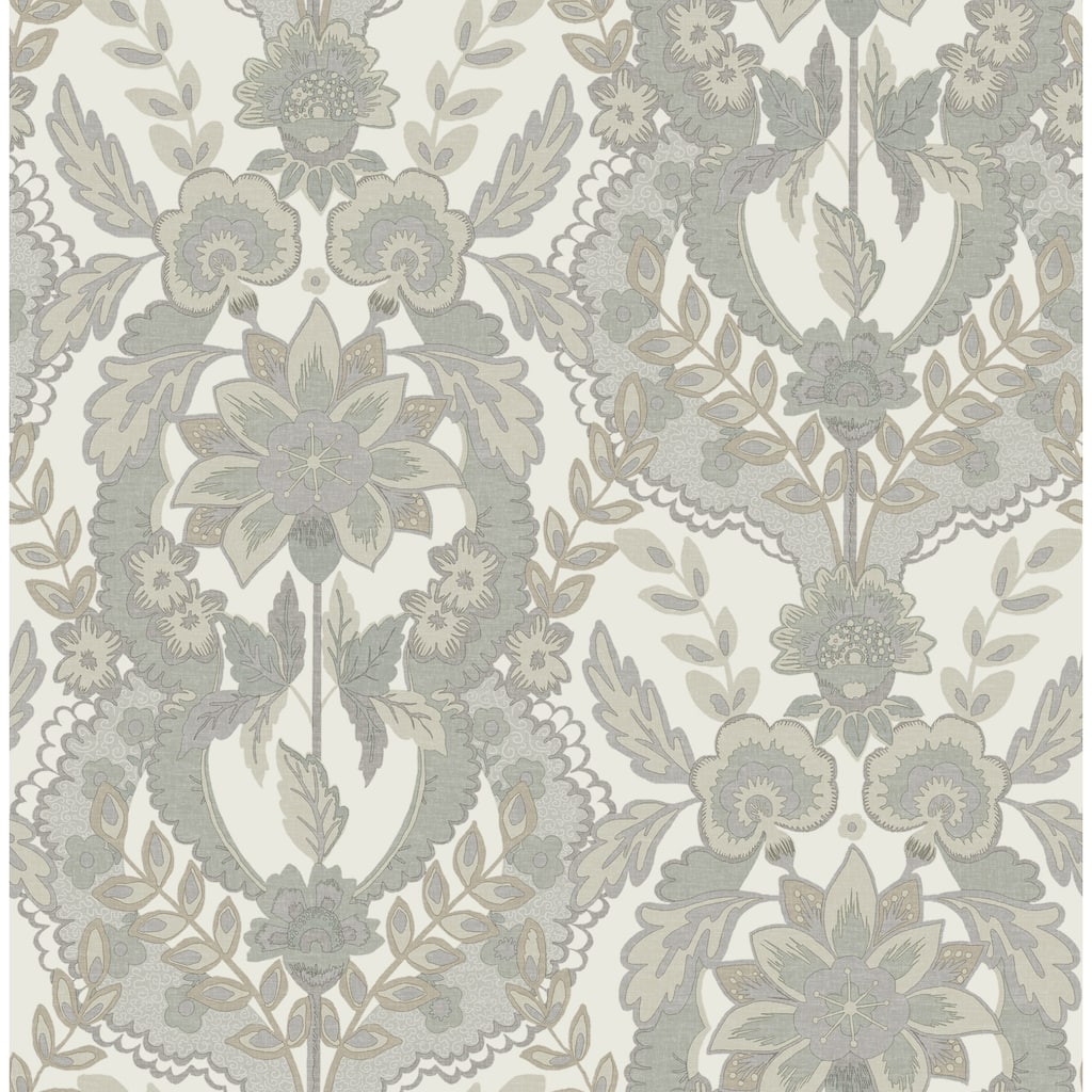 Chris Loves Julia x A-Street Prints Collins Light Blue Damask Wallpaper