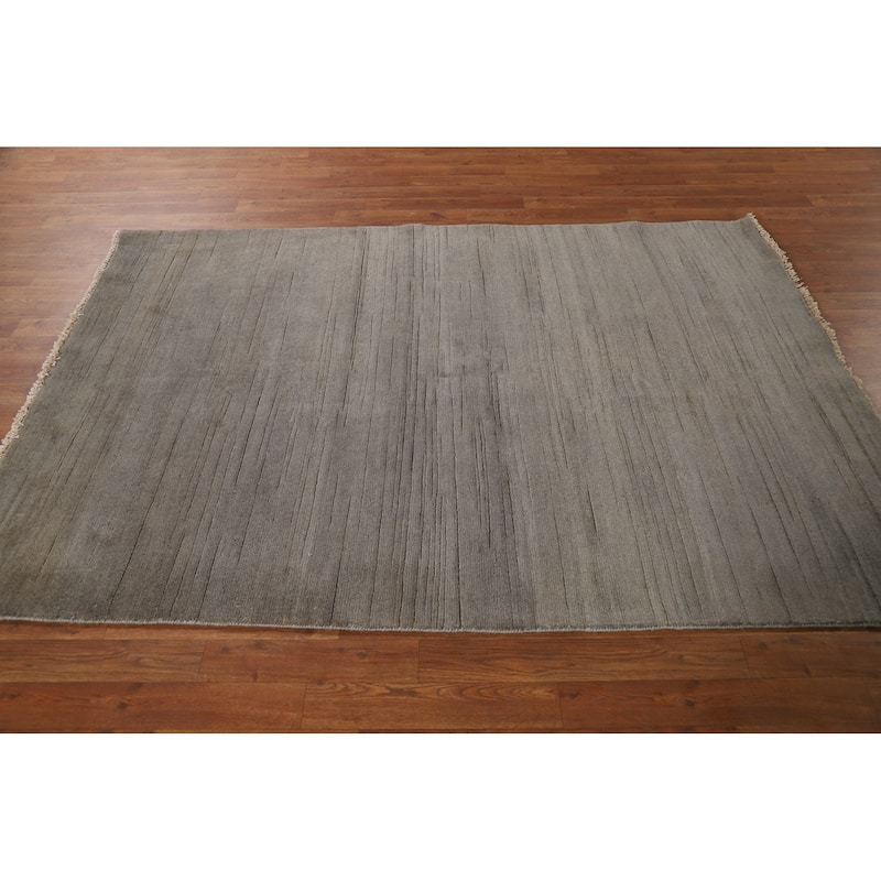 Modern Gabbeh Oriental Rug Handmade Grey Wool Carpet - 4'10"x 6'10"