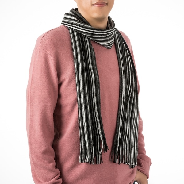 Glitzhome 69"L Men's Black and White Striped Scarf with Tassels. Opens flyout.