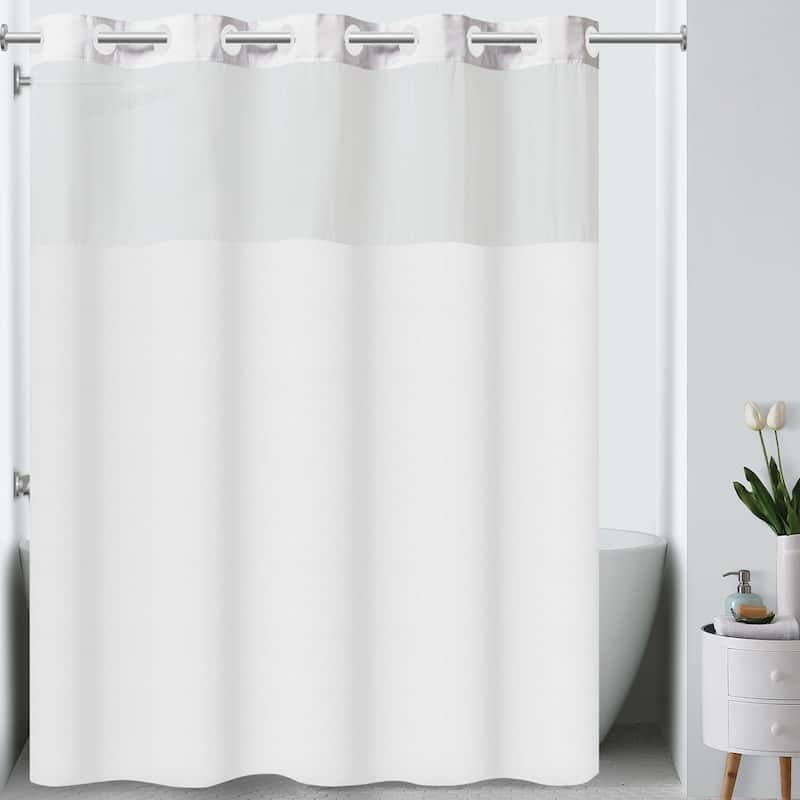 Hookless Plainweave 3-in-1 Shower Curtain with Sheer Top Window, Flex-on Rings & PEVA Liner