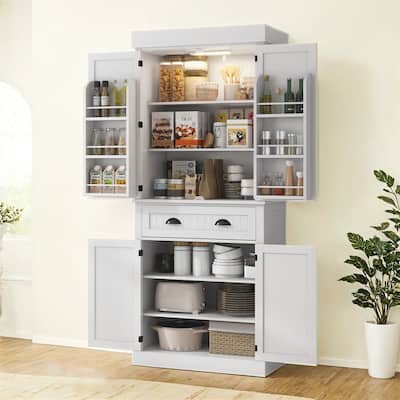 71" Smart Kitchen Pantry Cabinet with Motion Sensor Light