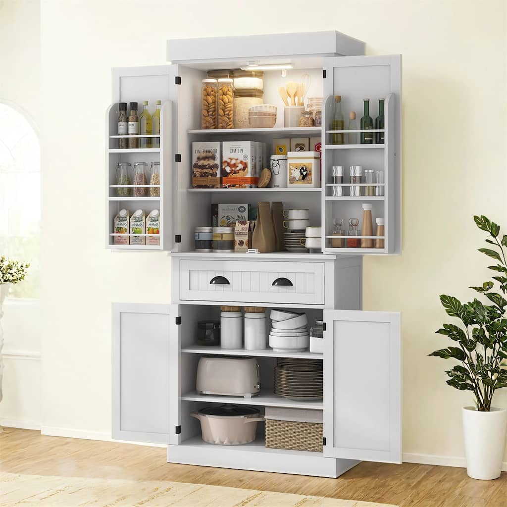 71" Smart Kitchen Pantry Cabinet with Motion Sensor Light