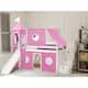 JACKPOT Prince & Princess Low Loft Bed, Stairs & Slide, Tent & Tower - White with Pink & White Tent