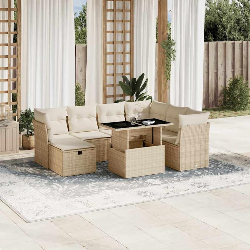 8 Piece Patio Sofa Set with Cushions - 21.7 x 39.4 x 28.7 in - Beige and cream