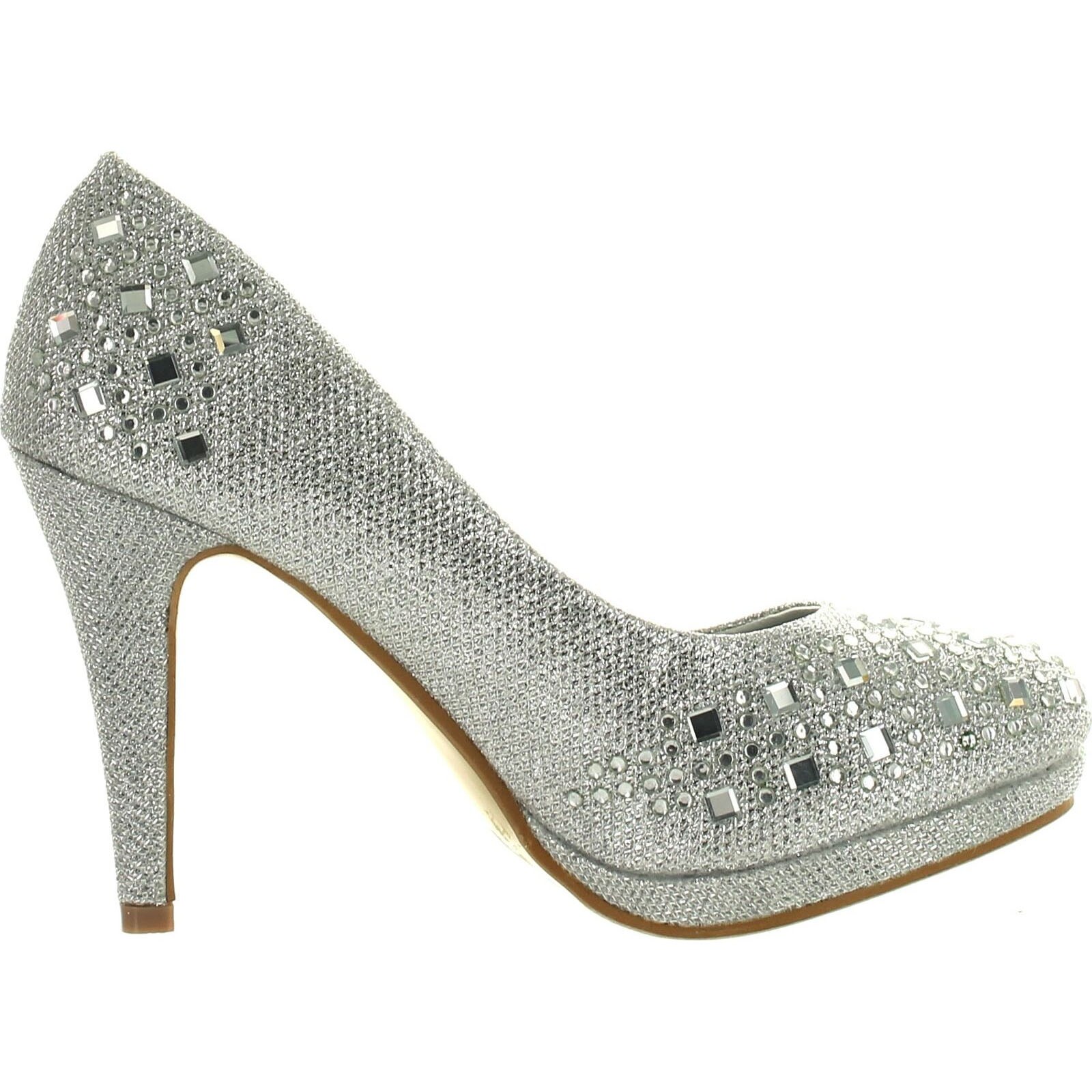 silver low platform heels