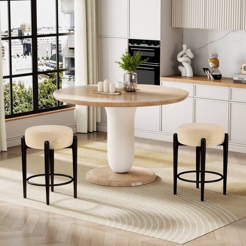 Mid-Century Modern Chair Set of 2 - 23.6" Backless Kitchen Stools with Boucle Upholstery & Sturdy Metal Base