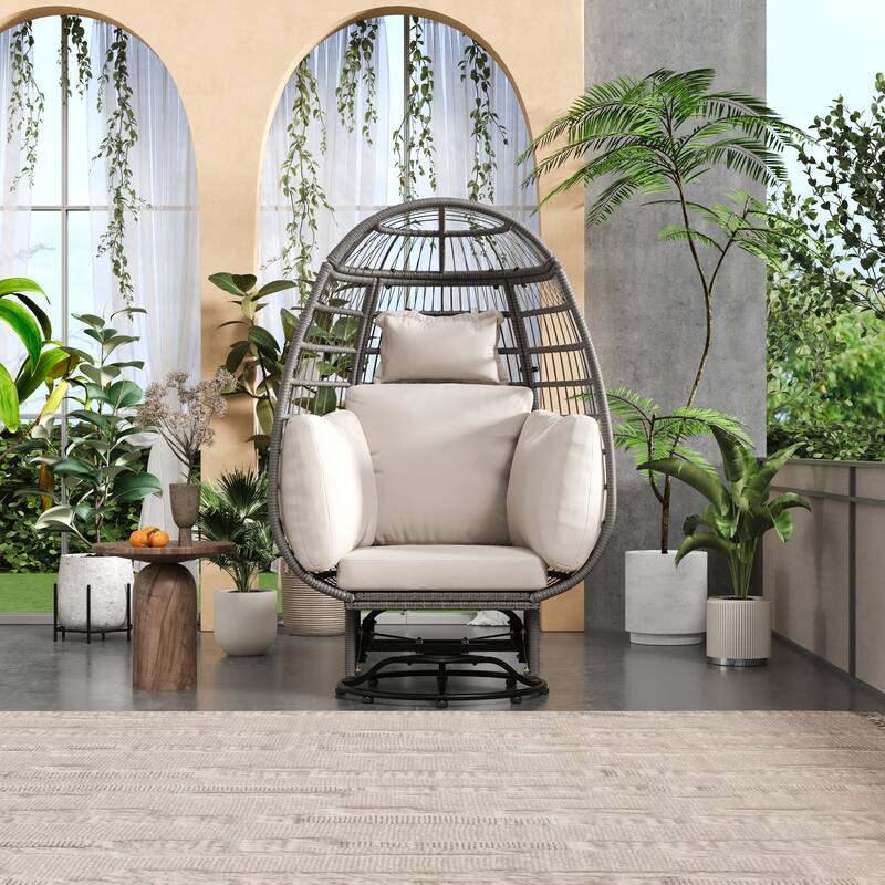 Outdoor Rattan Swivel Egg Chair with Rocking Function