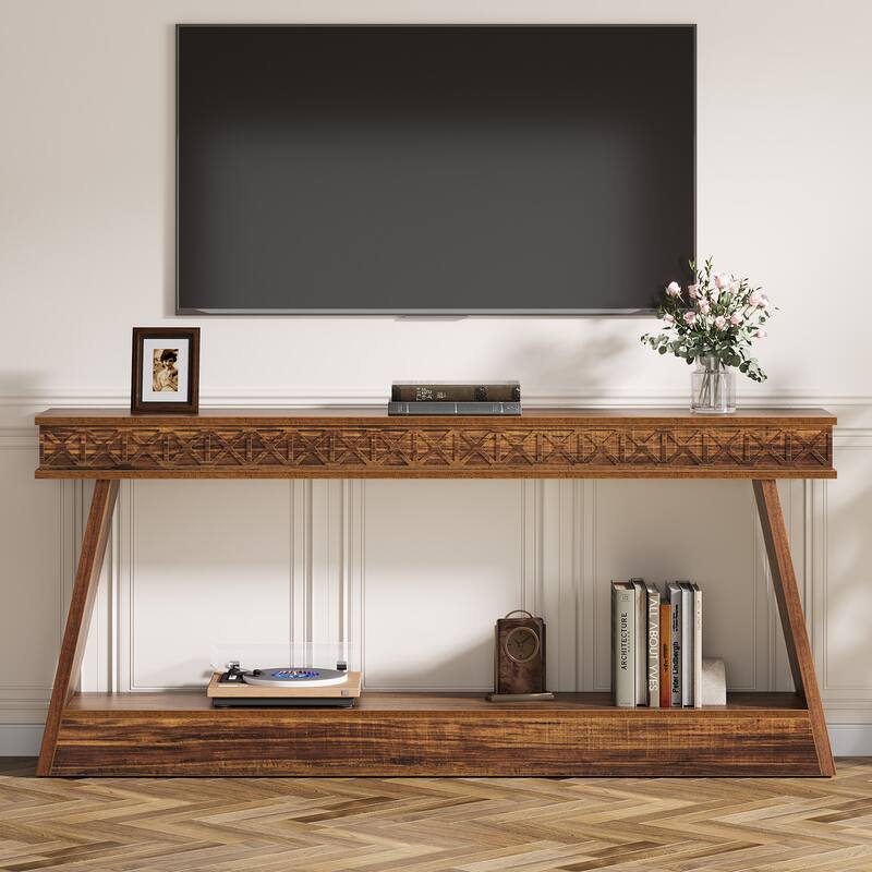 70.8-Inch Extra Long Console Table with Storage Shelf, 2-Tier Farmhouse Entryway Table - 70.87" L x 11.81" W x 31.5" H