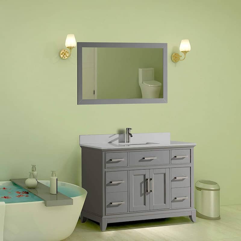 Vanity Art 48" Single Sink Bathroom Vanity Set with Engineered Marble Top and Free Mirror