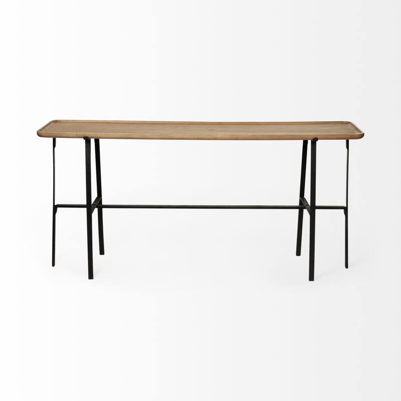 Helios III Round Medium Brown Solid Wood w/ Black Iron Base Nesting Tables