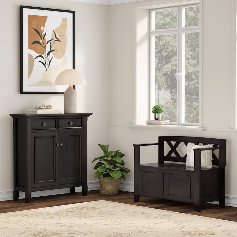 WYNDENHALL Halifax Solid Wood 36 inch Wide Small Storage Bench and 36 inch Wide Storage Cabinet in Hickory Brown