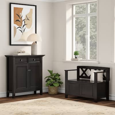 WYNDENHALL Halifax Solid Wood 36 inch Wide Small Storage Bench and 36 inch Wide Storage Cabinet in Hickory Brown