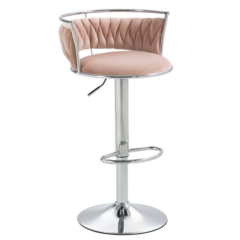 Set of 2 Velvet Adjustable Swivel Bar Stools