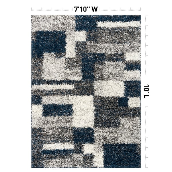 dimension image slide 1 of 3, World Rug Gallery Distressed Modern Boxes Plush Shag Area Rug