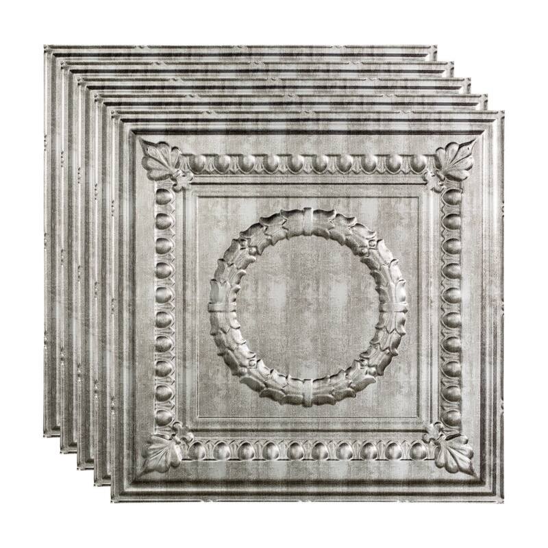 FASÄDE Rosette Decorative Vinyl 2ft x 2ft Lay in Ceiling Panel in Crosshatch Silver (5 Pack) - 5 Pack - Crosshatch Silver