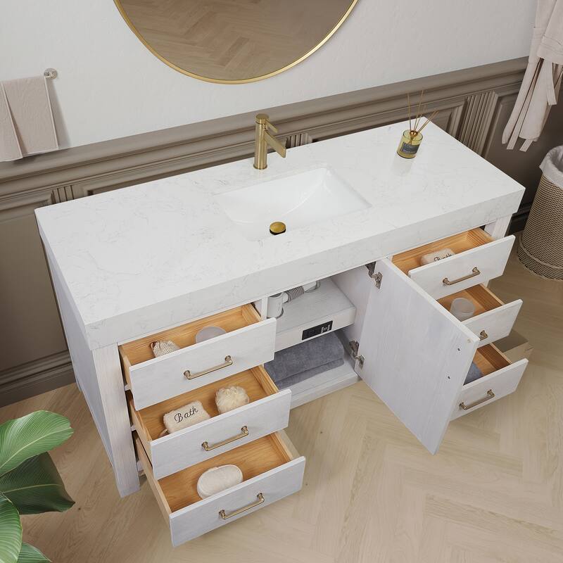 Leon 60 in. Single Bathroom Vanity with Composite Stone Top