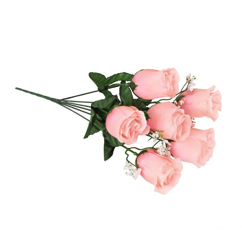 Set of 12 Pink Peach Artificial Rose Bud Flower Stem Bush Bouquet 14in - 14" L x 6" W x 6" DP