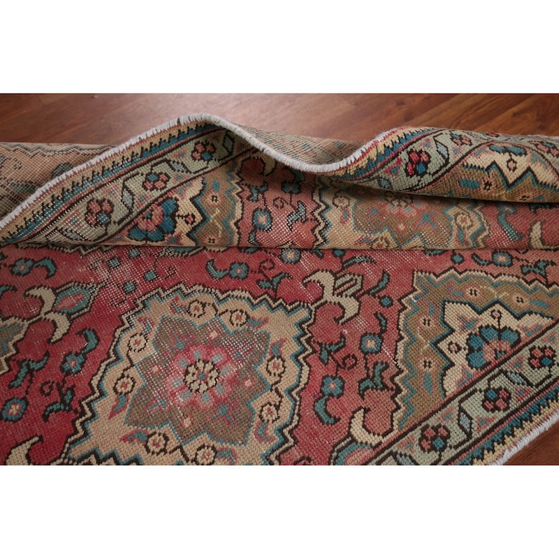 Pink Geometric Tabriz Persian Accent Rug Handmade Wool Carpet - 3'2" x 4'9"