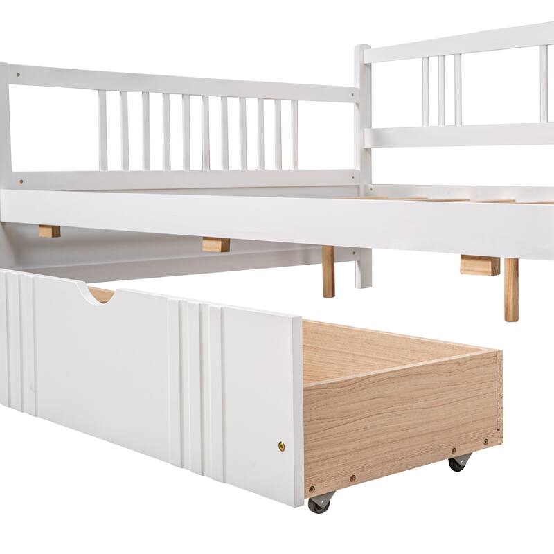 Full Size Daybed Frame with Storage Drawers, Wood Full Bed with 2 Drawers, Full Sofa Bed for Living Room, Bedroom