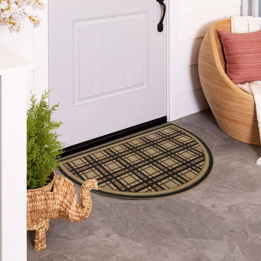 Mohawk Home Plaid Ticking Neutral 1' 6" X 2' 6" Door Mat