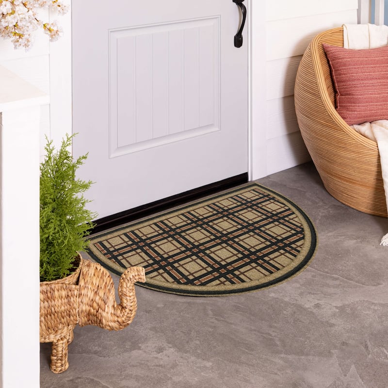 Mohawk Home Plaid Ticking Neutral 1' 6" X 2' 6" Door Mat
