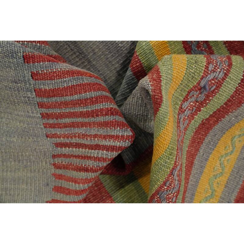 Hand Woven Oriental 100% Wool Carpet Southwestern Geometric Multi-Colored Kilim Area Rug - 8' 9'' X 5' 5''