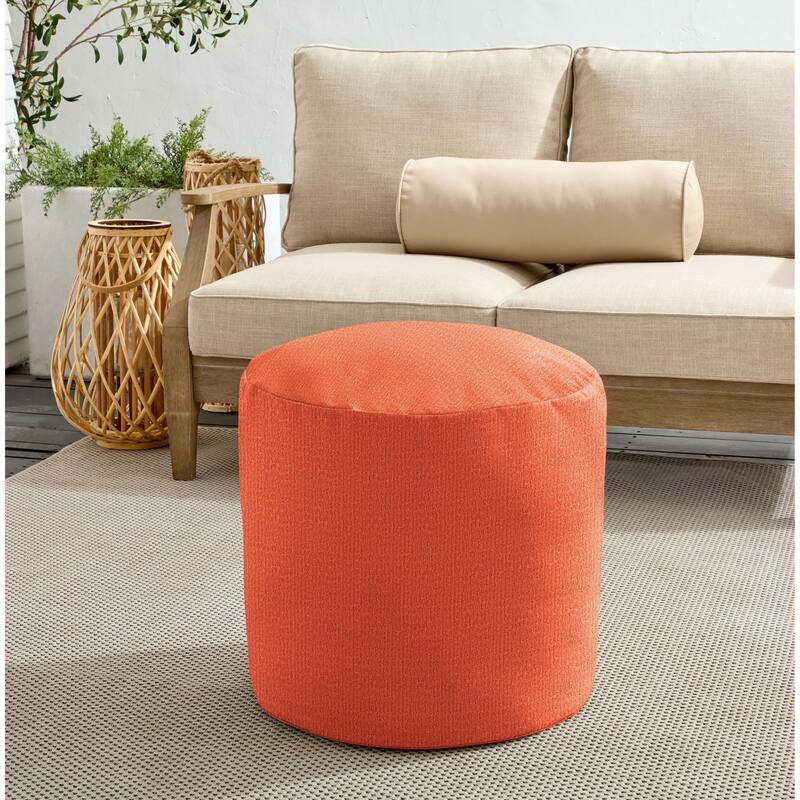 Sorra Home Sunbrella Outdoor Bean Pouf Circle - Continuous Papaya - 20 in W x 20 in D x 18 in H