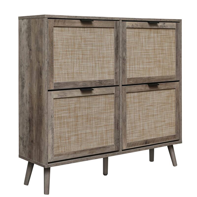 Elegant Shoe Cabinet with Double-Layer Doors,Sturdy Pine Legs and Adjustable Backplane