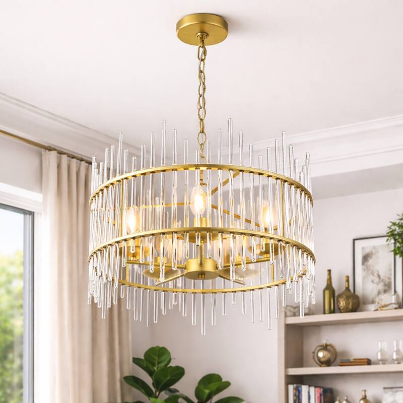 GetLedel Modern 5-Light Drum Chandelier with Clear Glass Bars