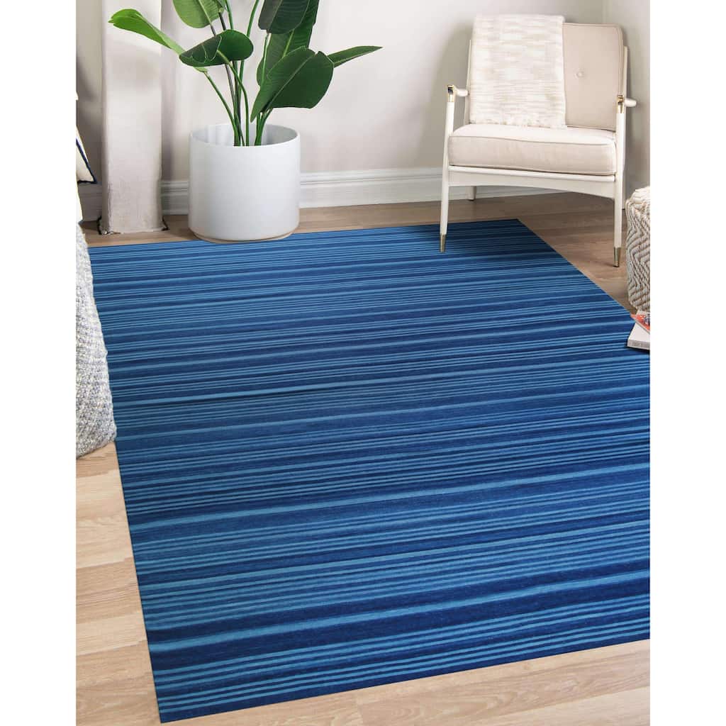 Home Decor Blue Hand-Woven Wool Flat Modern Weave Rug by EORC Stylish and Elegant Area Rug for Adding a Contemporary Touch