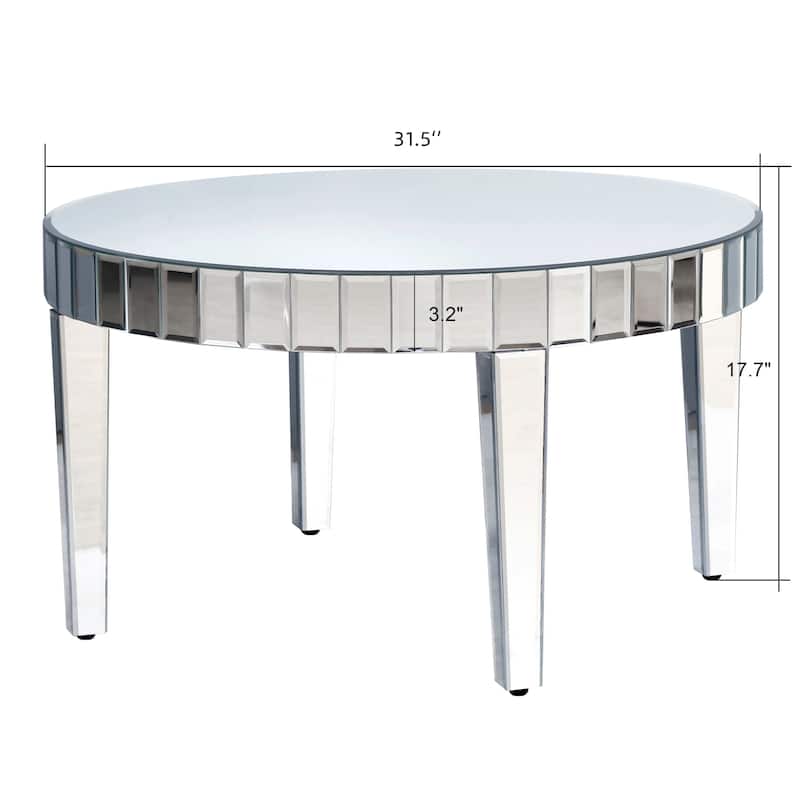 Dazzling Round Coffee Table with Starburst Mirror Mosaic Design, Glass Top for Living Room, Luxury Sofa Center Table