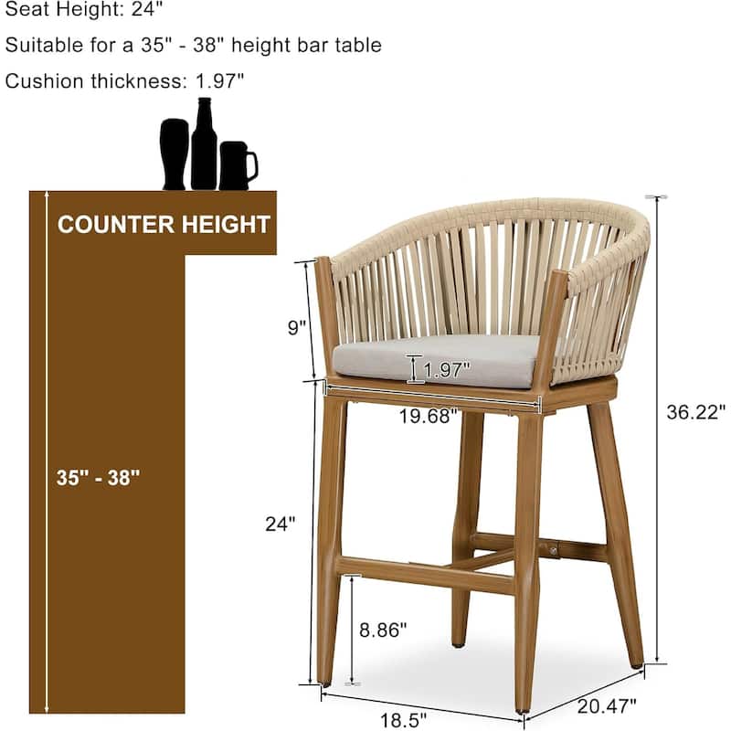 PURPLE LEAF 2 Set of Modern Bar Stool with Backrest and Arm Aluminum Legs Cushion include