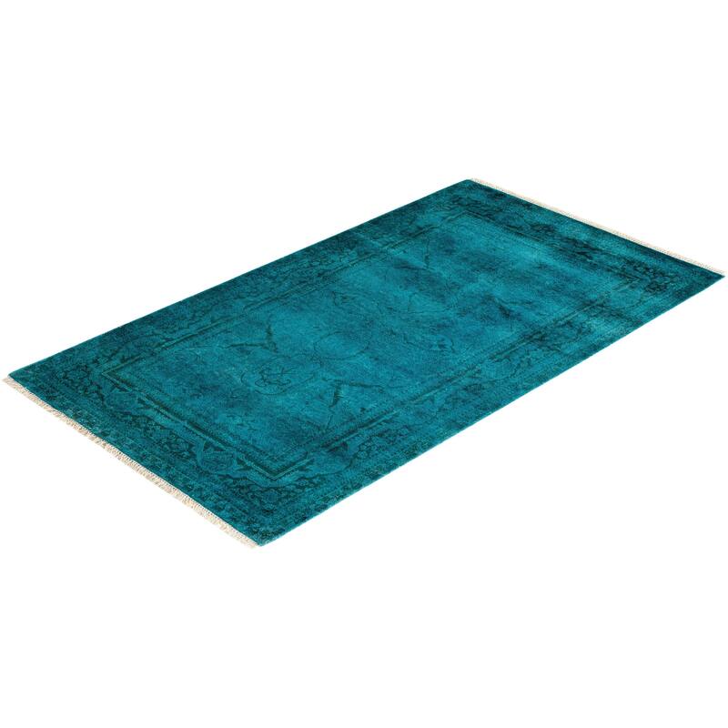 Overton Hand Knotted Wool Vintage Inspired Modern Contemporary Overdyed Blue Area Rug - 3' 1" x 5' 3"
