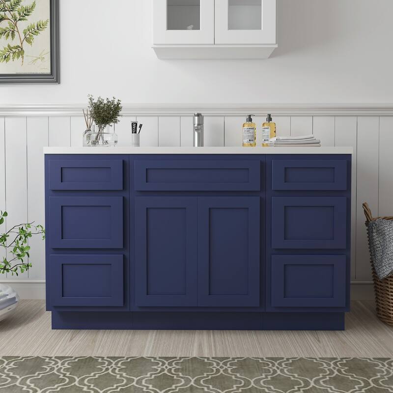 Vanity Art 54" Oak Freestanding Bathroom Vanity Cabinet without Top - Blue