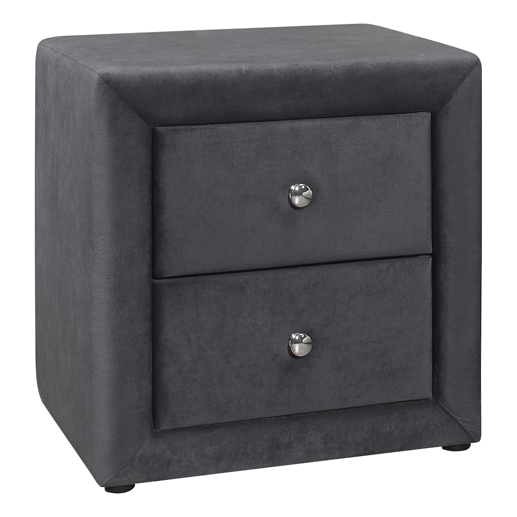 Contemporary 2 Drawer Velvet Upholstered Nightstand 21 Inch, No Assembly Required