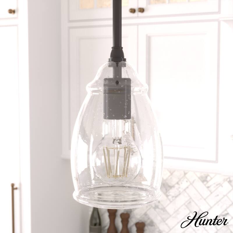 Hunter Dunshire 1-Light Dome Pendant - Kitchen Island, Dining Room, Entry - Modern Farmhouse, Transitional, Contemporary - 5-inch Seeded - Noble Bronze