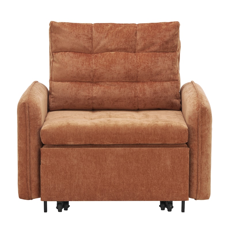 3-in-1 Chenille Accent Chair Convertible Sleeper Sofa Bed, 80" Extra Long Pull-out Chair Bed with USB and Type-C Ports